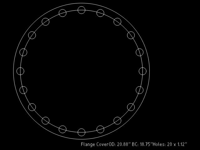 Flange Cover, Stainless, 20.88" OD, 18.75" BCD, 20 x 1.12" Bolt Holes