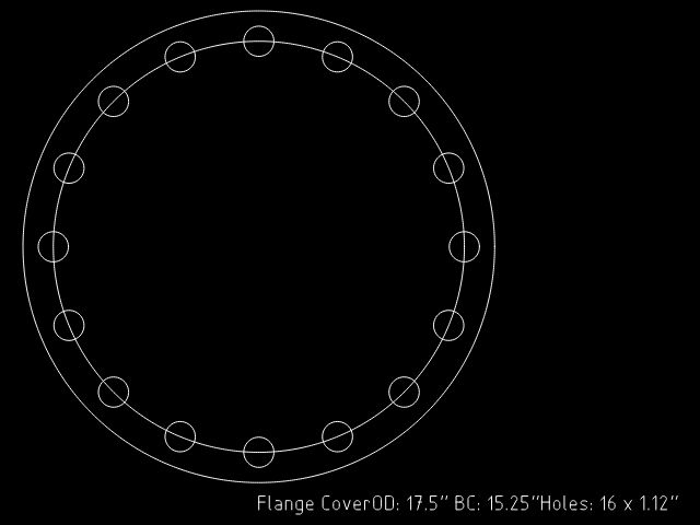 Flange Cover, Stainless, 17.5" OD, 15.25" BCD, 16 x 1.12" Bolt Holes