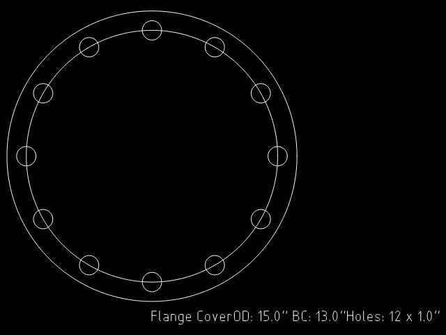 Flange Cover, Stainless, 15" OD, 13.0" BCD, 12 x 1.0" Bolt Holes